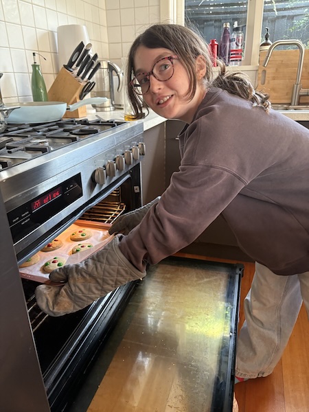 Sophie baking cookies